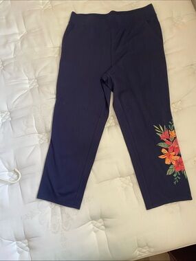 Navy Pants with Floral Side Print